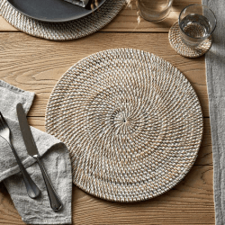 Image showing the Round Placemat, 34cm, Whitewashed Rattan product.