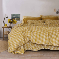Image showing the Gingham Linen Duvet Cover, King, Honey product.