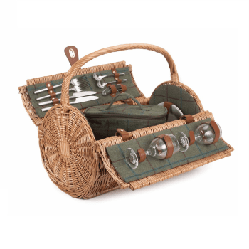 Image showing the 2 Person Green Tweed Barrel Hamper, Green/Brown product.