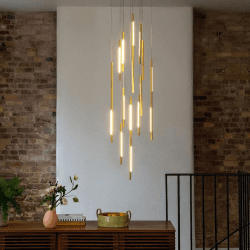 Image showing the Saber LED 12 Light Cluster Pendant Chandelier, H80cm, Gold product.