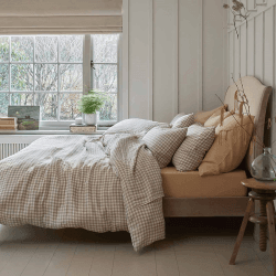 Image showing the Gingham Linen Duvet Cover, Double, Mushroom product.