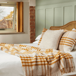 Image showing the Hex Check Pure New Wool Throw, 150 x 240cm, English Mustard product.