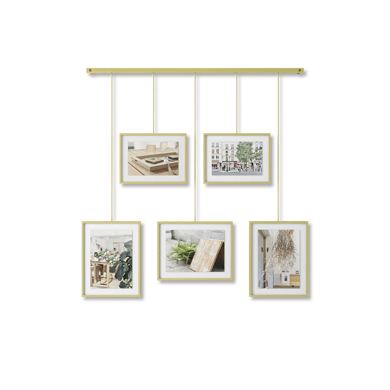 Exhibit Set of 5 Hanging Photo Frames, Mat Brass