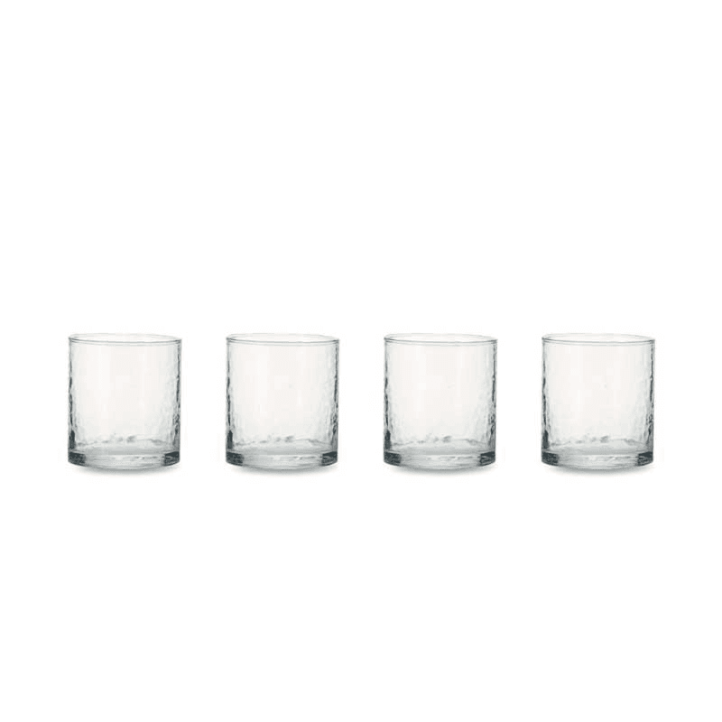Yala Hammered Tumbler, Set of 4, Clear Glass