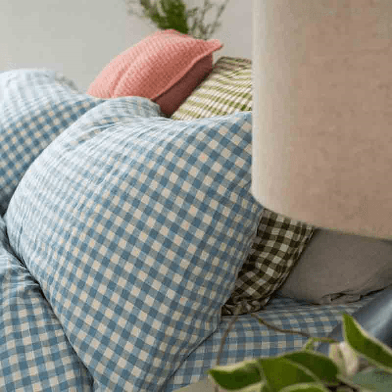Gingham Pair of Standard Linen Pillowcases, Warm Blue
