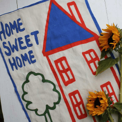 Image showing the Home Sweet Home Embroidered Tea Towel, 50 x 70cm, Blue/White product.
