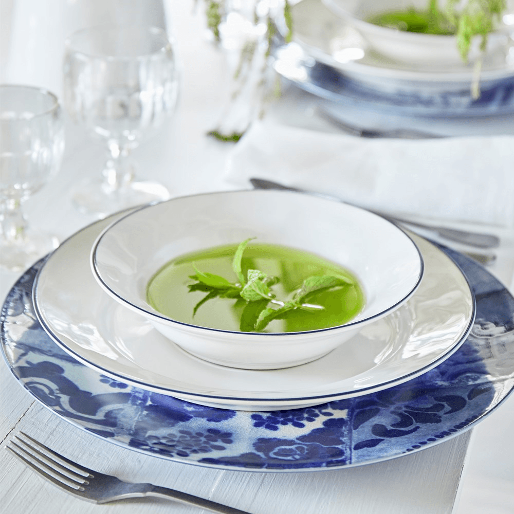 Beja Set of 6 soup/pasta plates, 21cm, white with blue rim
