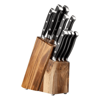 Image showing the Traditional 9 Piece Kitchen & Steak Knife Set with Block, Acacia Wood product.