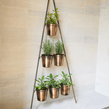 Image showing the Outdoor Wall Plant Stand with Planters, H128 x W51cm, Gold product.