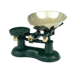 Image showing the Kitchen scale & pear shaped brass pan, Green product.