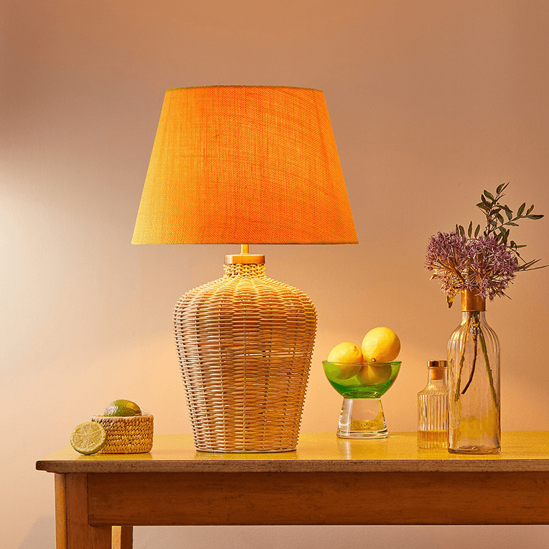 Rattle Regular Table Lamp Base Only, H39cm x W23cm, Natural Rattan and Antique Brass