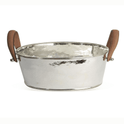 Image showing the Hammered Champagne bath with leather handle, 21 x 53 x 35cm, Nickel Plate And Leather product.