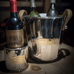 Image showing the Heritage Wine cooler with leather handle, 22 x 23cm, Stainless Steel, Brass And Leather product.