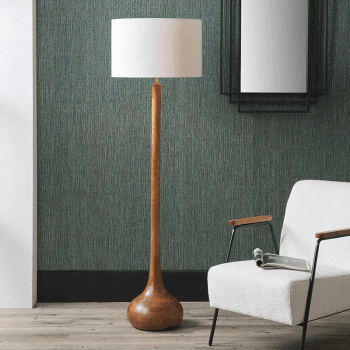 Image showing the Toma Floor Lamp With Linen Drum Shade, H133cm, Oiled Wood product.