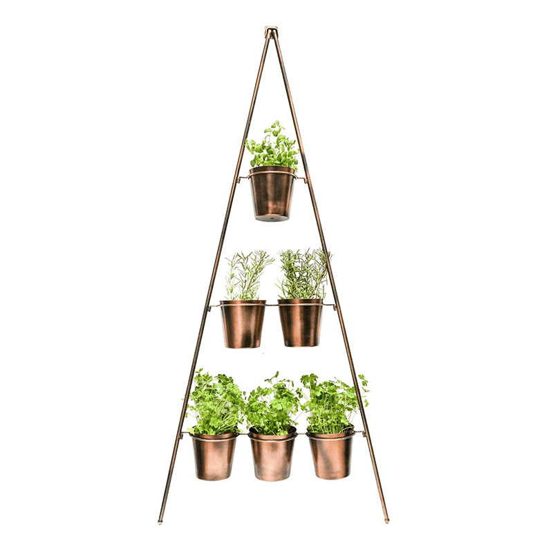Outdoor Wall Plant Stand with Planters, H148 x W69cm, Gold