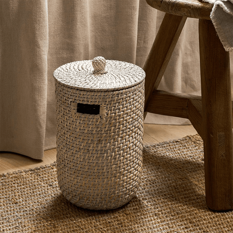 Wittering Rattan Bathroom Bin, H30cm, White