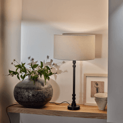 Image showing the Table Lamp, H50cm, Black with Natural Shade product.