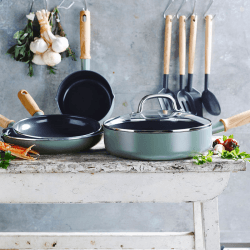 Image showing the Mayflower Non-Stick 9 Piece Cookware Set, Blue product.