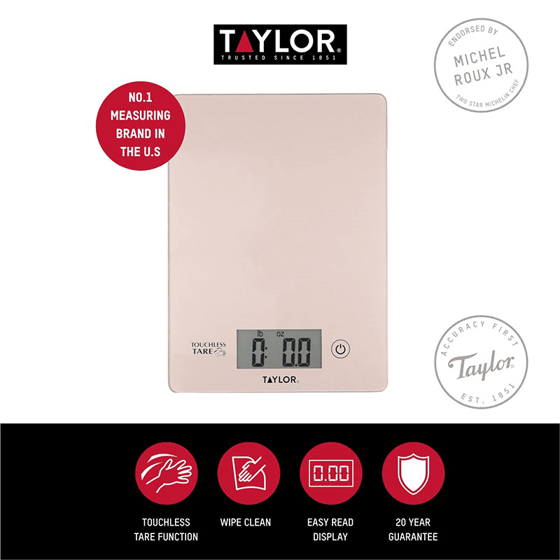 Touchless TARE Digital Dual Kitchen Scales, 5KG, Rose Gold