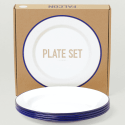 Image showing the Set of 4 plates, 24cm, White With Blue Rim product.