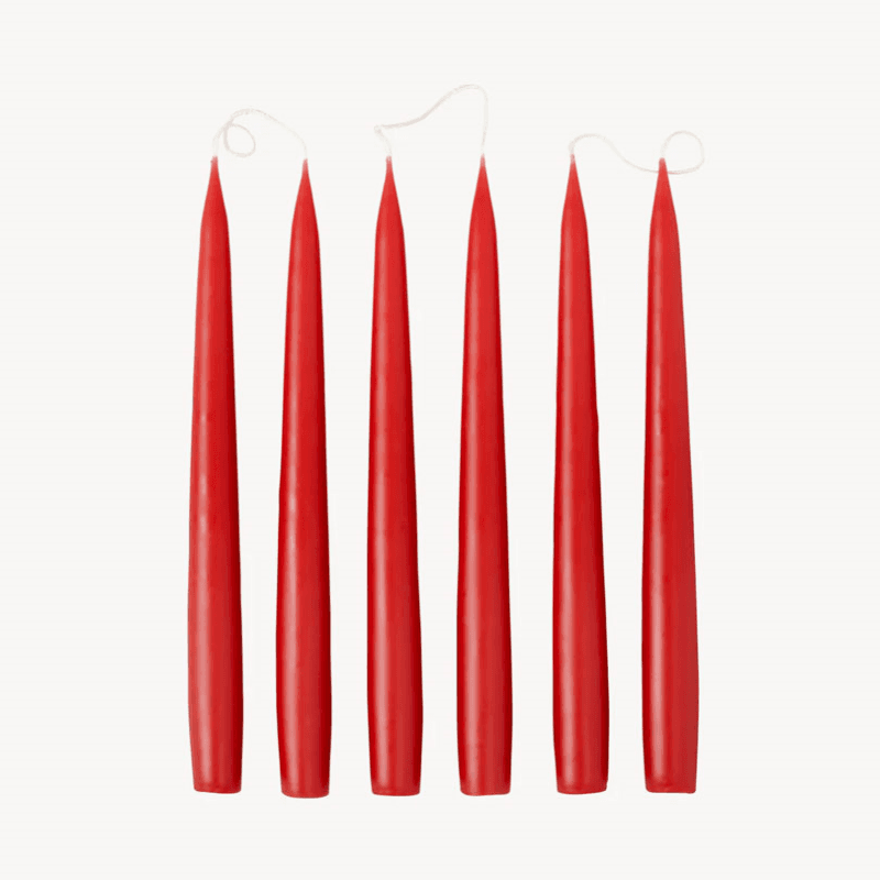 Set of 6 Tapered Dinner Candles, H25cm, Berry Red