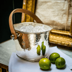 Image showing the Leather Handled Ice bucket, H15 x D23cm, Hammered Silver Plate product.