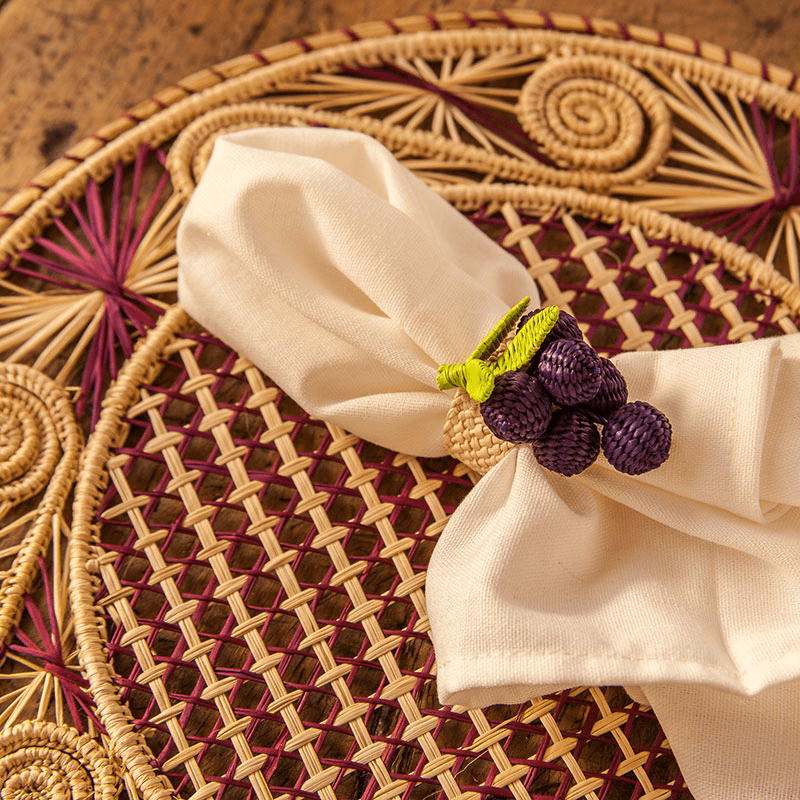 Narino Grapes Set of 4 Woven Napkin Rings, Purple