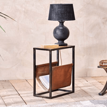 Image showing the Alera Side table, H25 x W46 x L56cm, Natural & Brown Leather product.