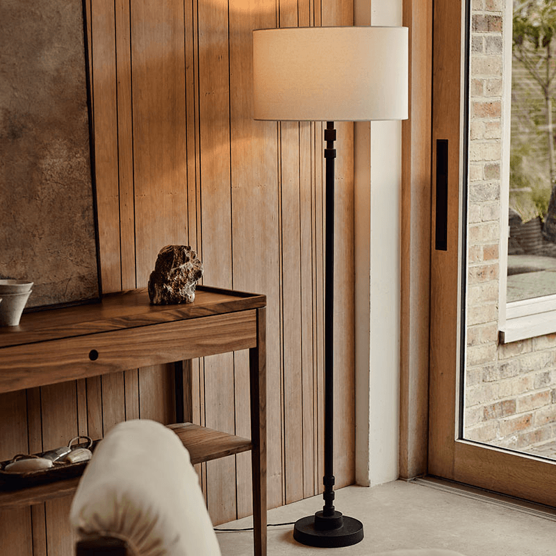 Floor Lamp, H134cm, Black with Natural Shade