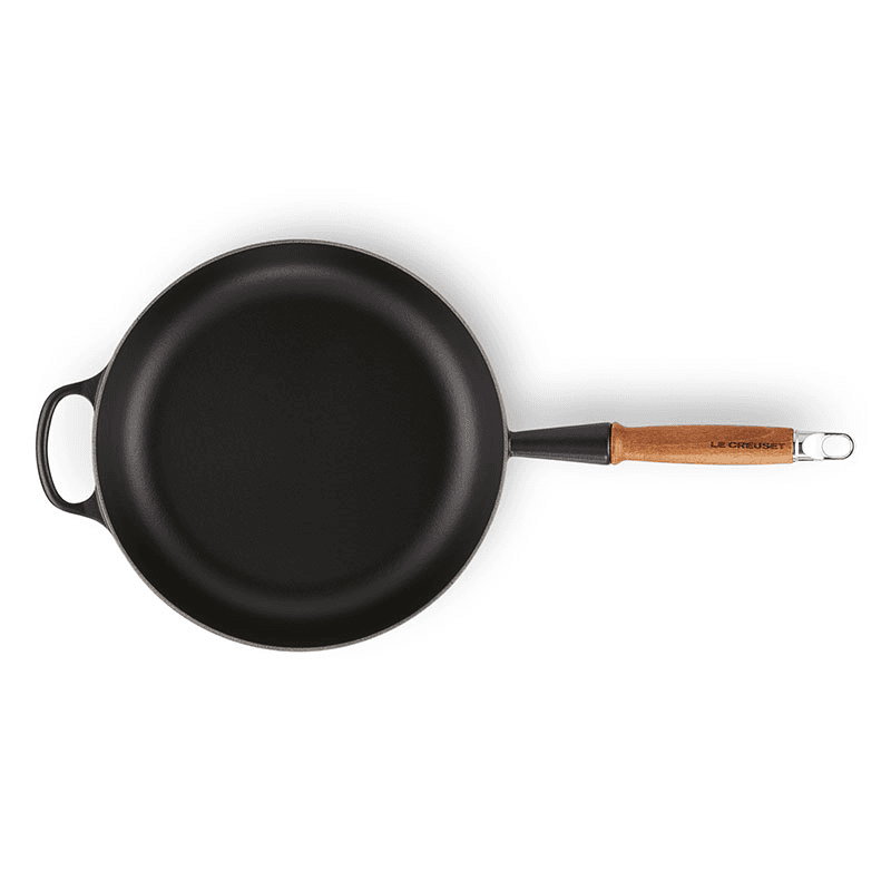Signature Cast Iron Saute Pan with Wooden Handle, 28cm, Satin Black