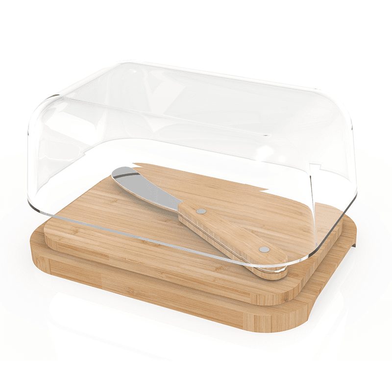 Glass Butterdish Set, Bamboo