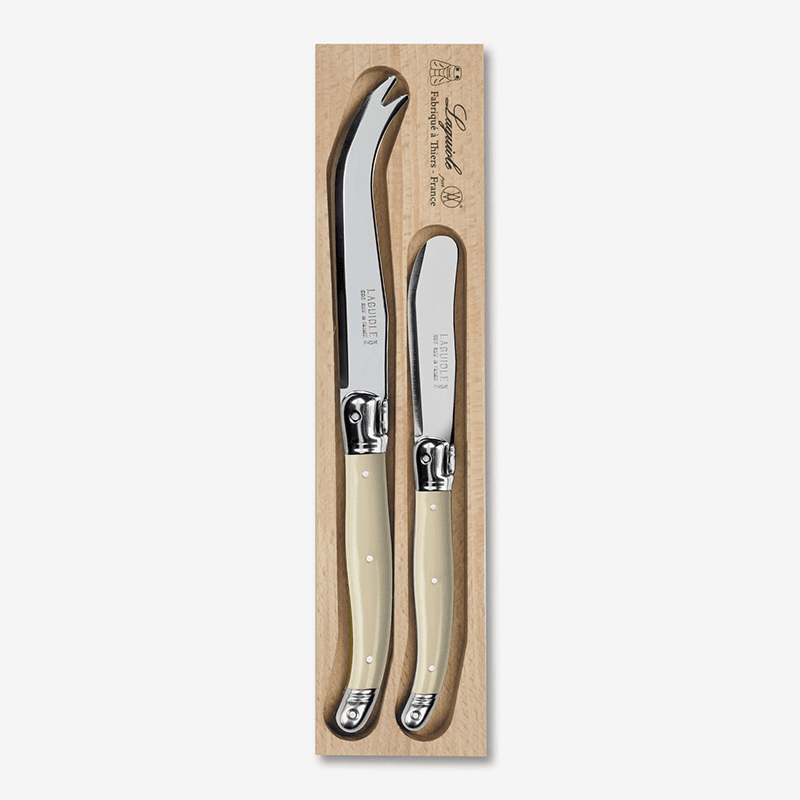 Set of 2 Cheese Knives in a Tray, Ivory