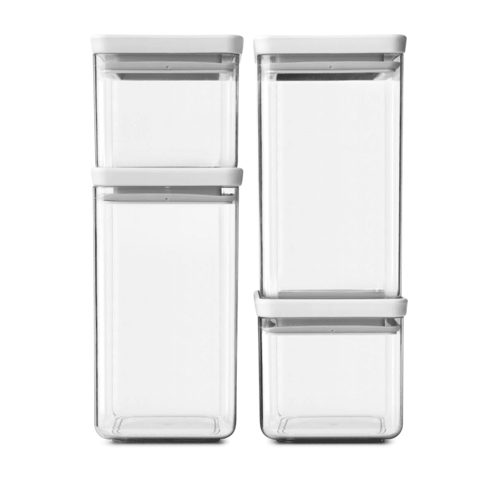Tasty+ Stackable Square Canisters, Set of 4, Light Grey Lids