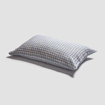 Image showing the Gingham Pair of Standard Linen Pillowcases, Warm Blue product.
