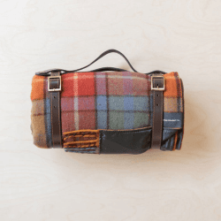 Image showing the Recycled Wool Picnic Blanket with Brown Leather Carrier, 140 x 190cm, Buchanan Antique Tartan product.