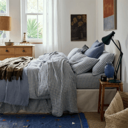 Image showing the Gingham Linen Blend Duvet Cover, Double, Warm Blue product.