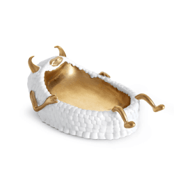 Image showing the Lazy Susan Catchall, L20 x W15 x H11cm, White/24k Gold Plated product.