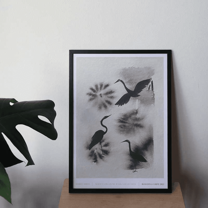 Three Birds Recycled Paper Print, A2, Grey