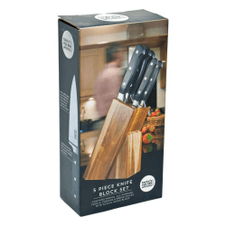 Image showing the Traditional 5 Piece Kitchen Knife & Knife Block Set, Acacia Wood product.