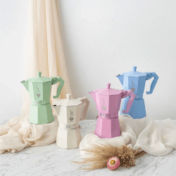 Image showing the Bialetti Moka Espresso Pot, 6 Cup Capacity, Blue product.