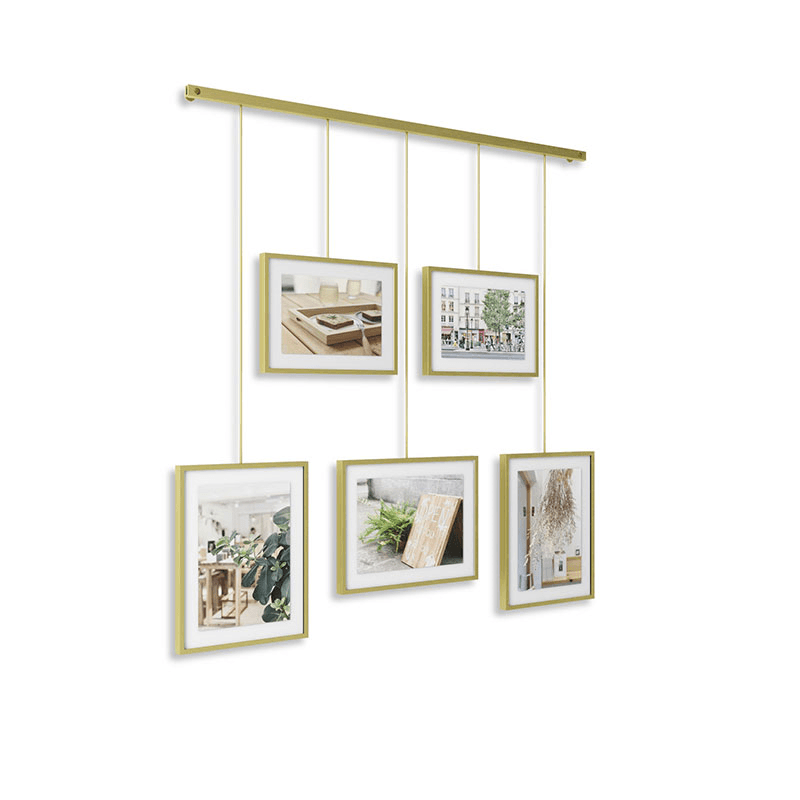 Exhibit Set of 5 Hanging Photo Frames, Mat Brass