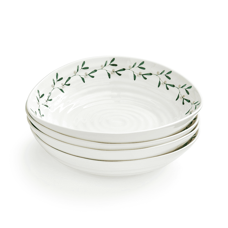 Mistletoe Set of 4 Pasta Bowls, D23.5cm, White/Green