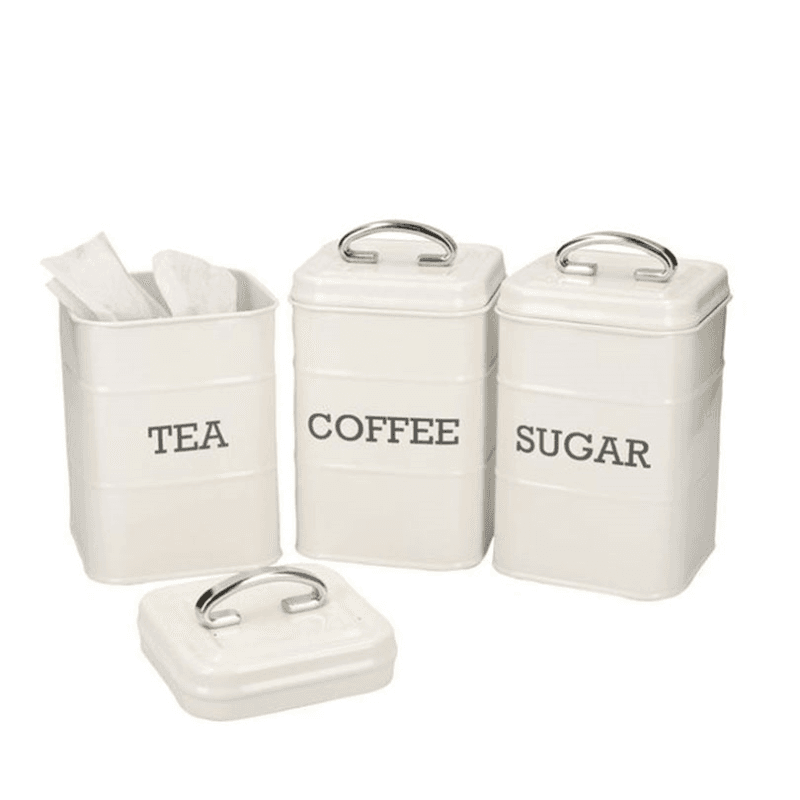 Living Nostalgia 3 Piece Storage Tin Set, Antique Cream