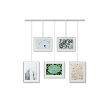 Image showing the Exhibit Set of 5 Hanging Photo Frames, White product.