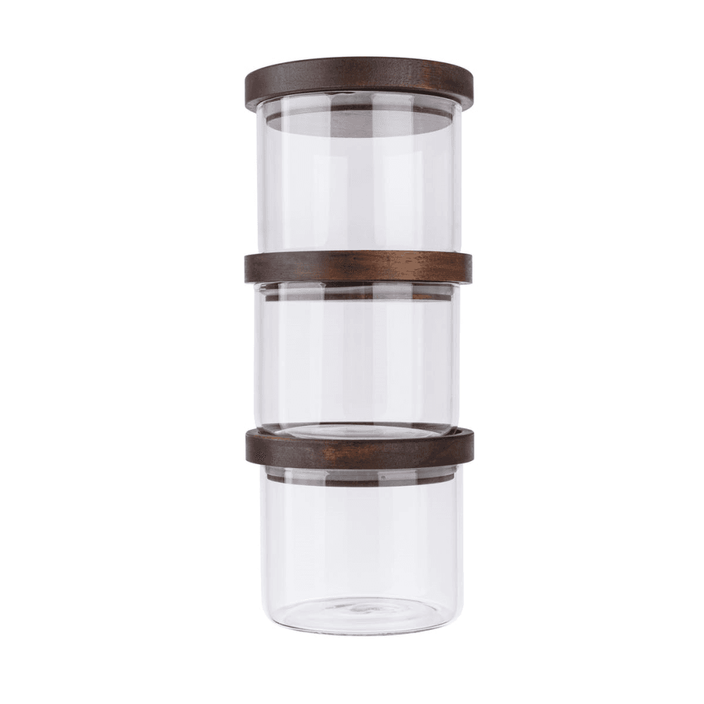 3 piece storage jar set, 600ml, acacia wood / glass