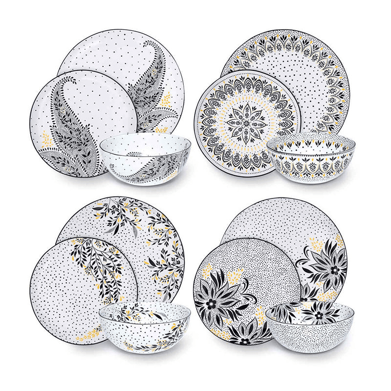 Artisanne Noir 12 Piece Dinnerware Set, Monochrome