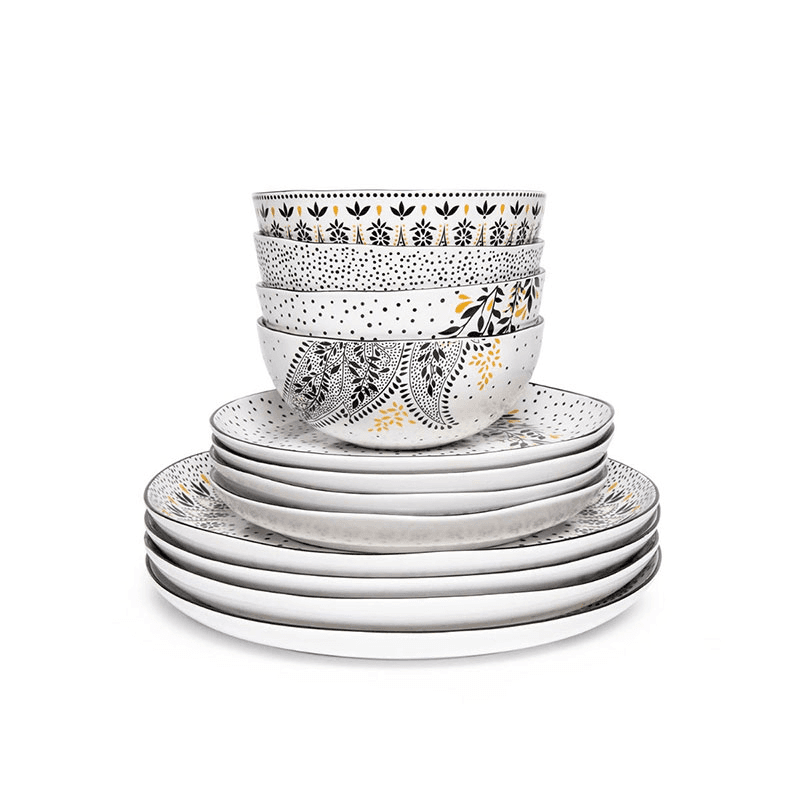 Artisanne Noir 12 Piece Dinnerware Set, Monochrome