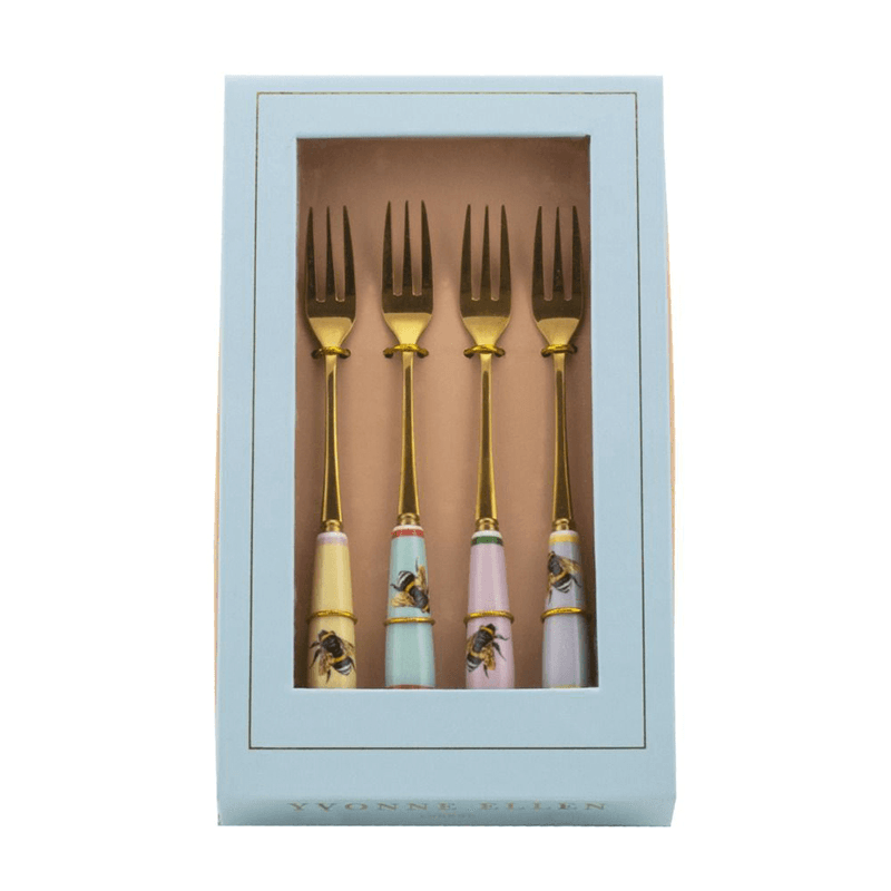 Bees Set of 4 Cake Forks, Pastel