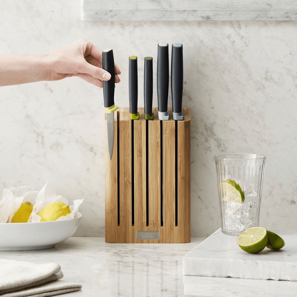 Elevate 5 piece knife set with bamboo block, H6 x W35.5 x D15cm, Opal