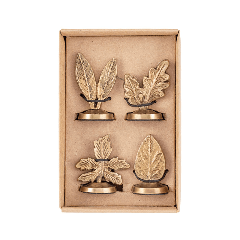 Leaf Set of 4 Place Card Holders, Brass